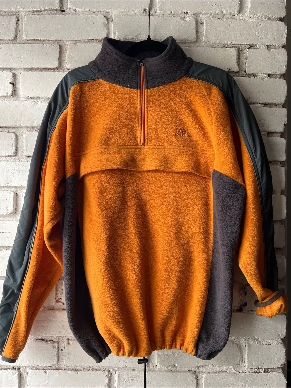 90s Kappa Orange and Gray Half-Zip Fleece Pullover - Outdoor Men Sweater